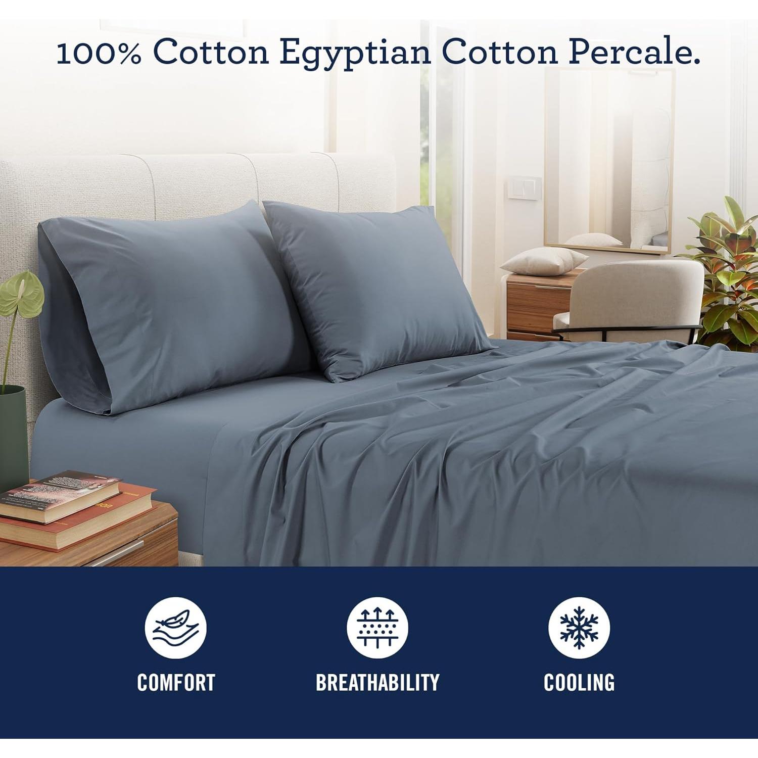 Juego de Sábanas Individual 100% Algodón Egipcio IZOD - Pizarra Azul