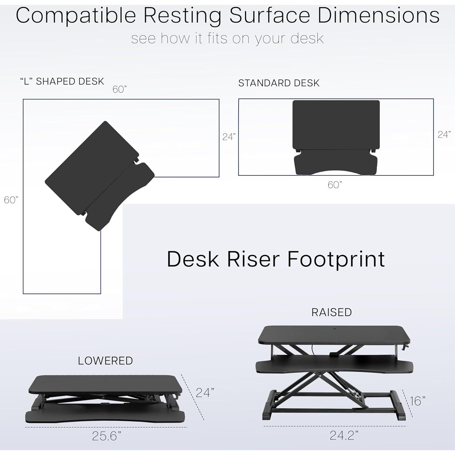 Elevador de Escritorio VIVO 66 cm Ajustable Negro para Doble Monitor