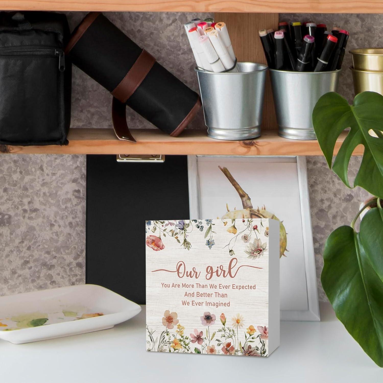 Letrero Motivacional de Madera KFXHANGD 12.7x12.7 cm Floral