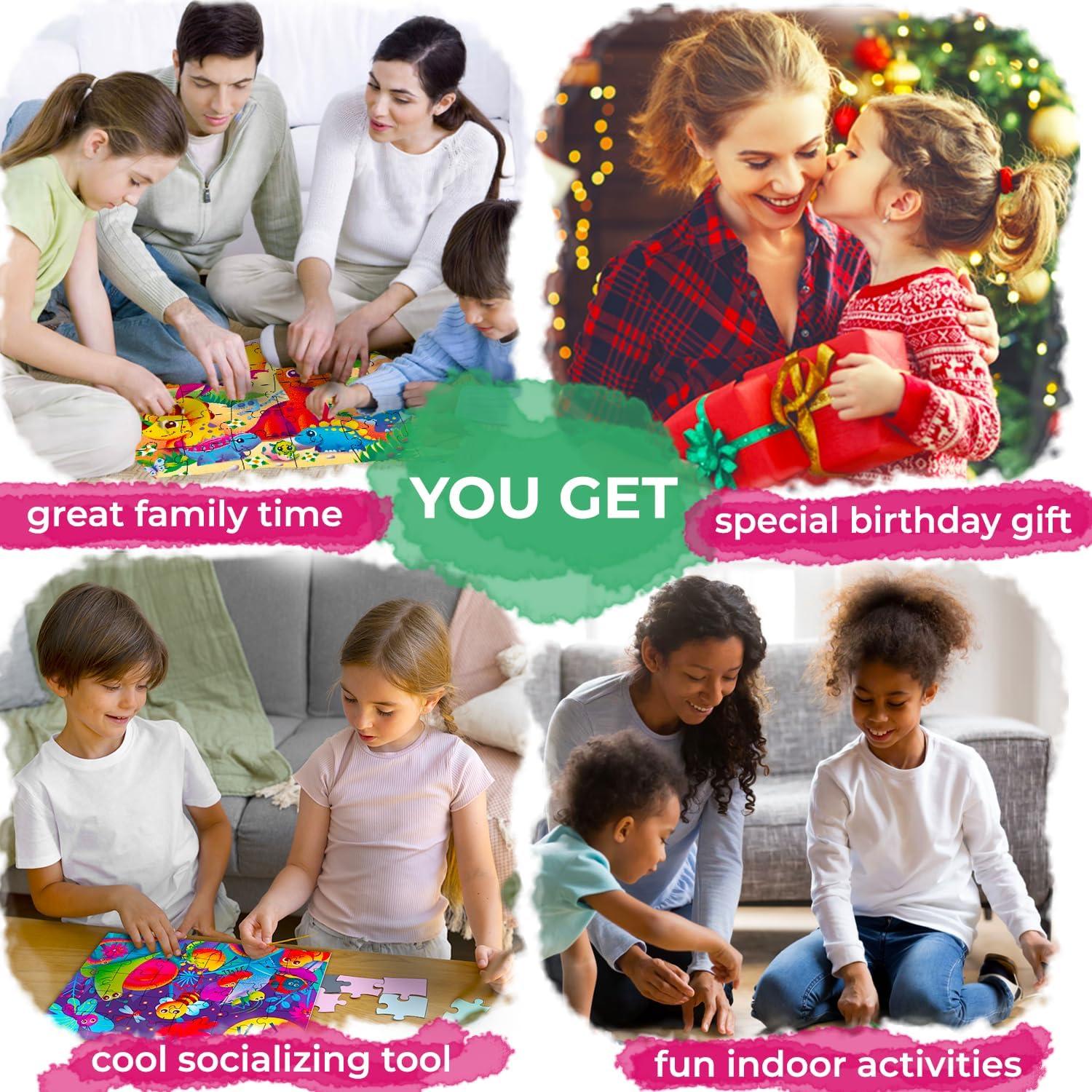 Puzzles QUOKKA para Niños 4 Piezas 29x21 cm Dinosaurios