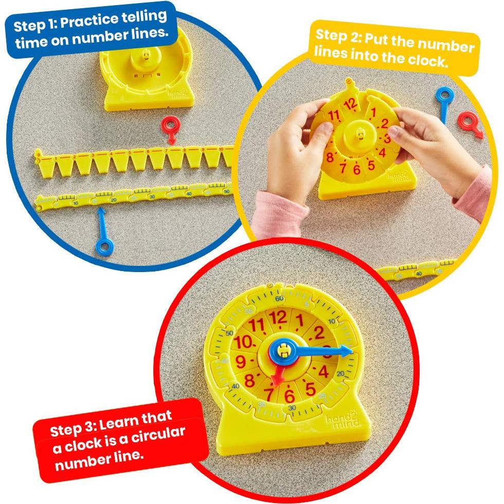 Reloj de Enseñanza Analógico hand2mind - Línea Numérica (Juego de 6)