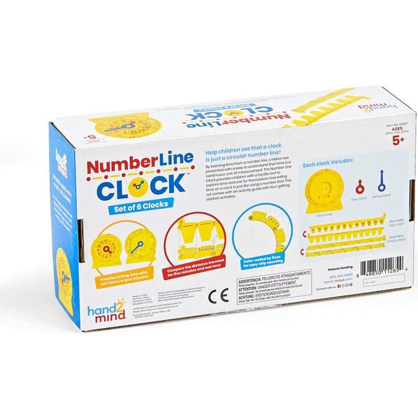Reloj de Enseñanza Analógico hand2mind - Línea Numérica (Juego de 6)