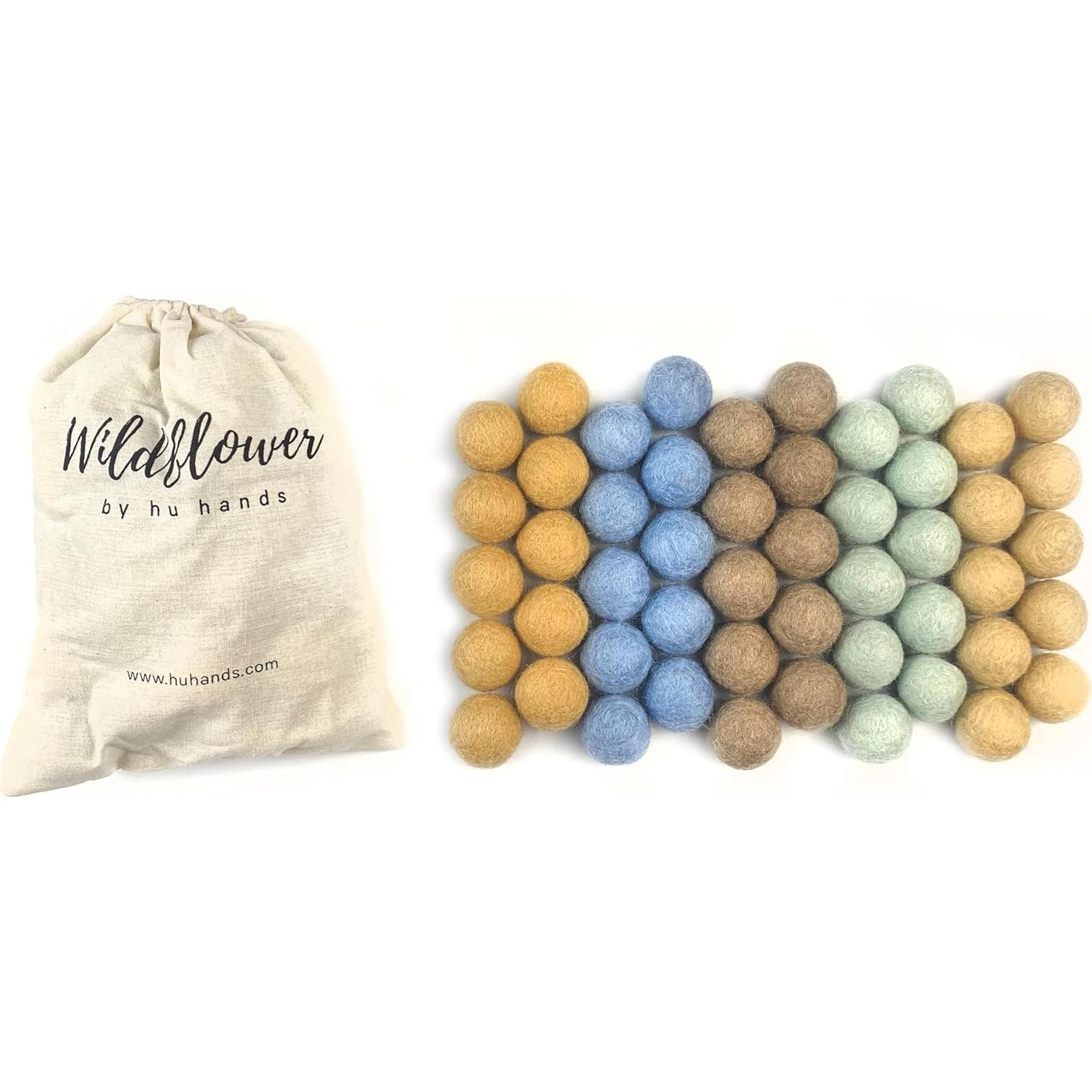 Bolas de Fieltro de Lana Flor Silvestre 50 Piezas Tonos Tierra