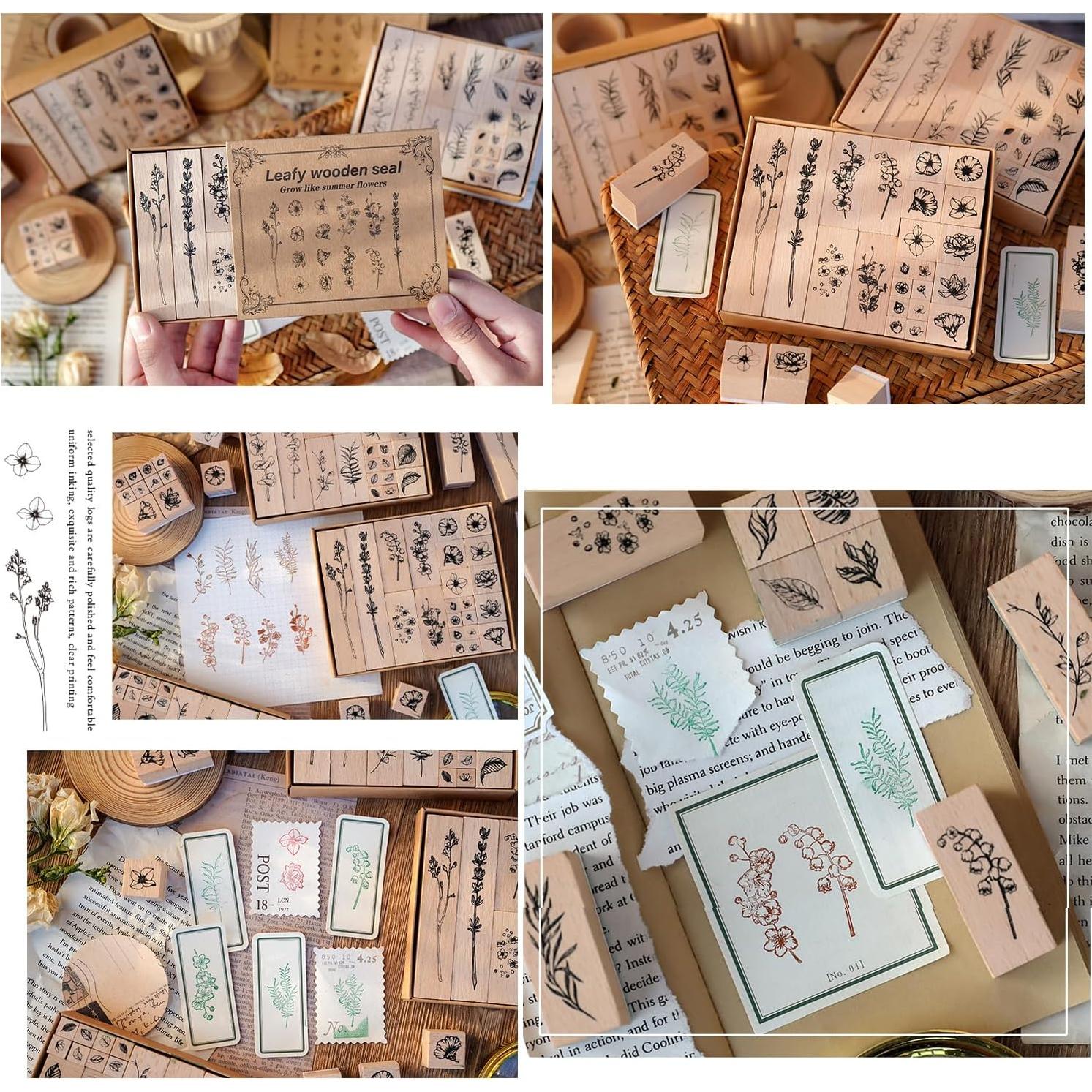 Juego de Sellos de Goma de Madera Huralona Vintage 20 Piezas