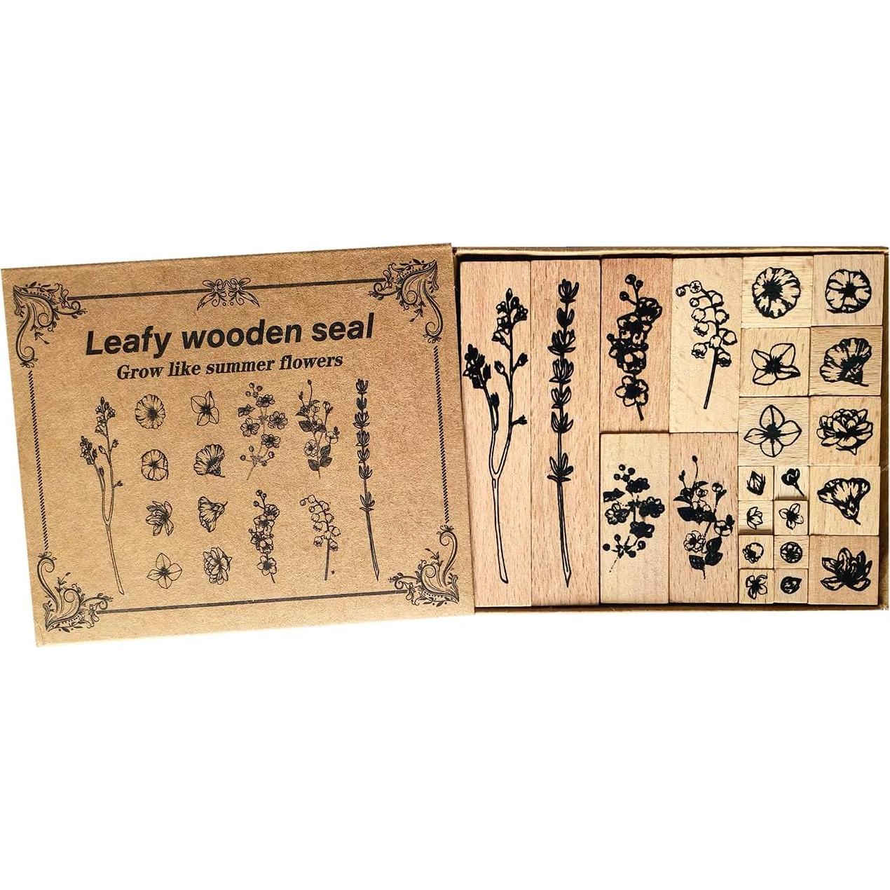 Juego de Sellos de Goma de Madera Huralona Vintage 20 Piezas