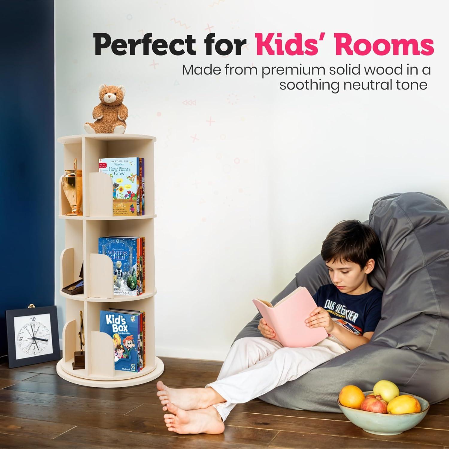 Estantería Rotativa Sprinta 3 Niveles 360° Madera Natural