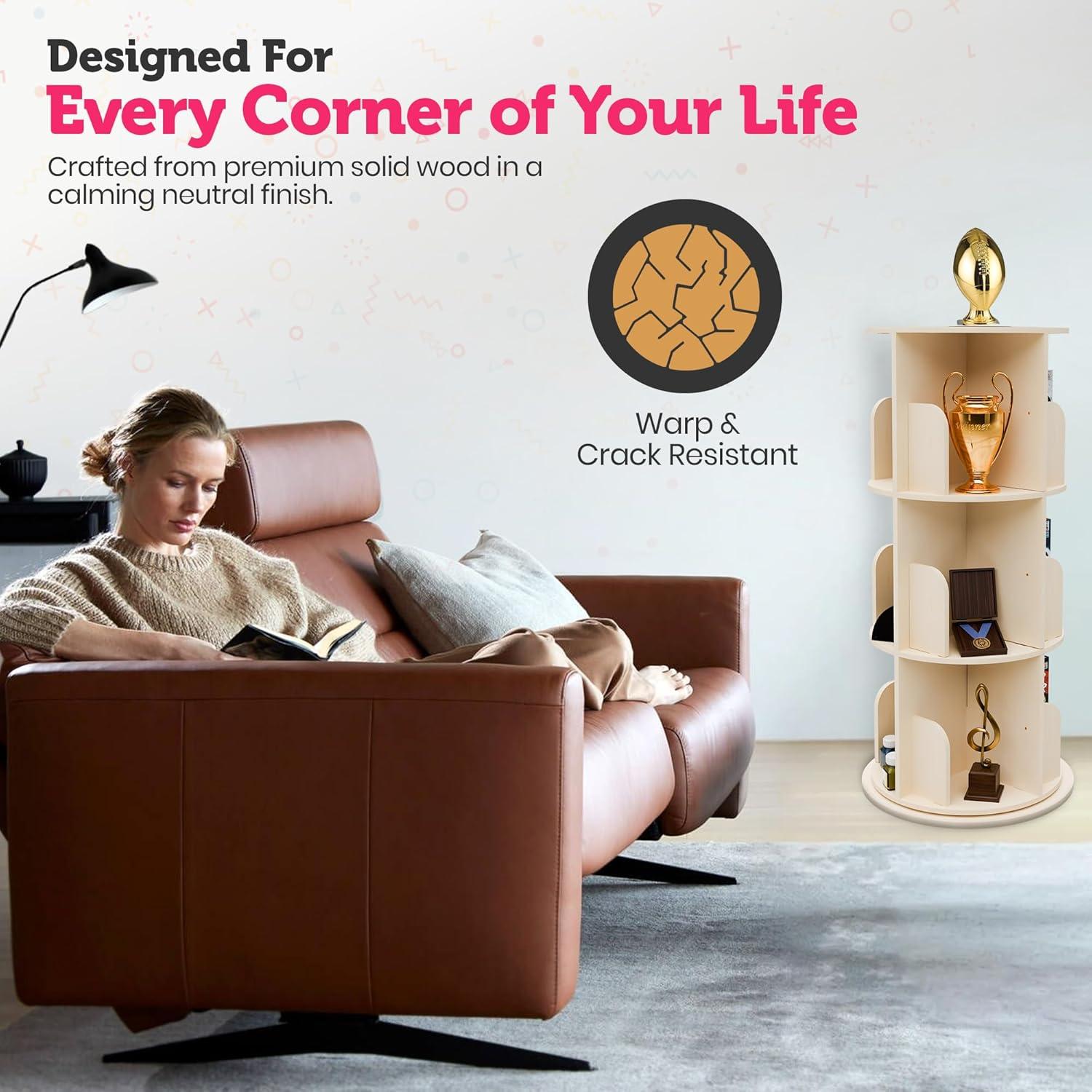 Estantería Rotativa Sprinta 3 Niveles 360° Madera Natural