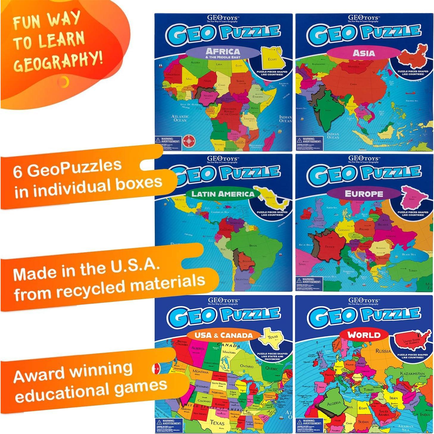 GeoToys Puzzle de Geografía 6 Sets para Niños 4+ Años