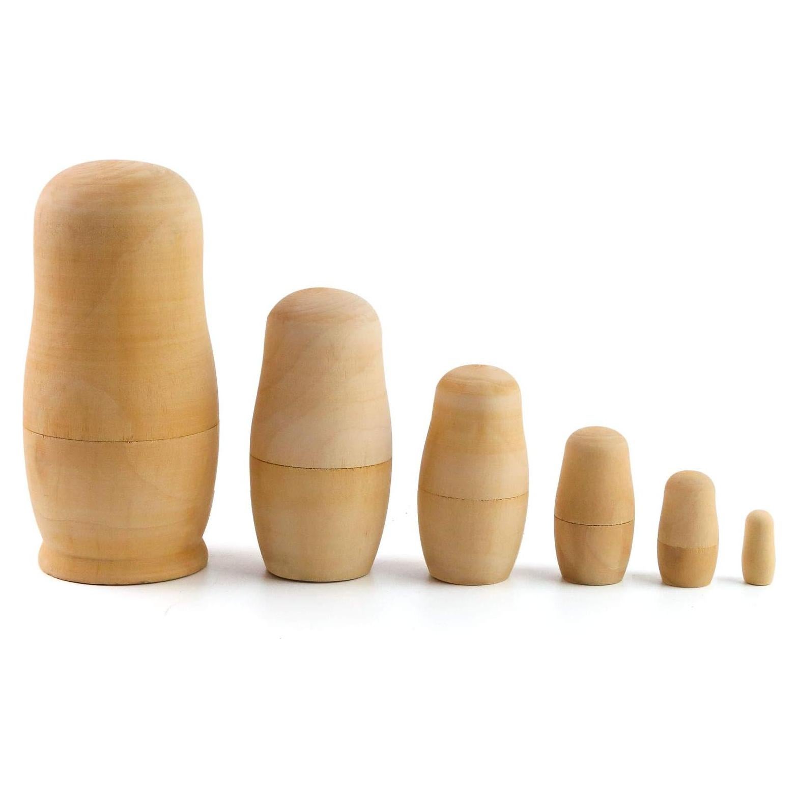 Koogel 6 Muñecas Matryoshka Sin Pintar de Madera 14 cm