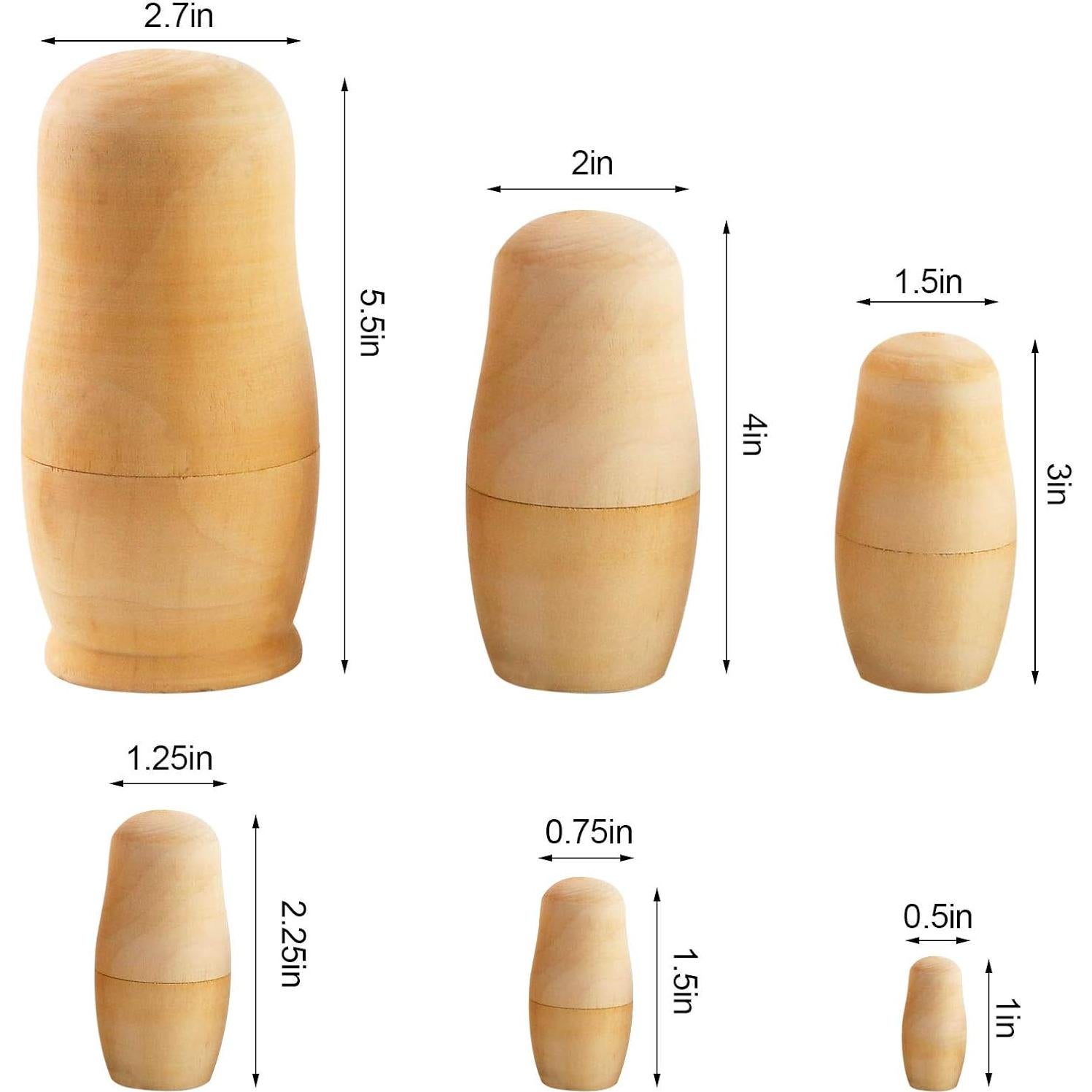 Koogel 6 Muñecas Matryoshka Sin Pintar de Madera 14 cm