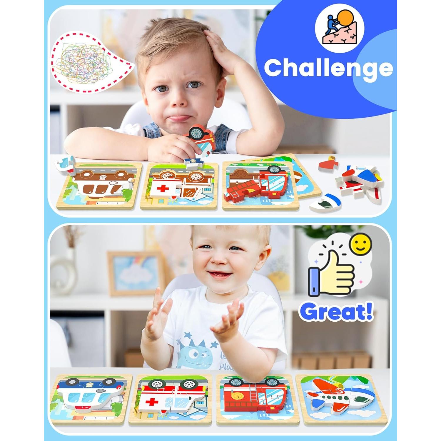 Rompecabezas de Madera Benresive 4 Piezas Montessori 1-3 Años