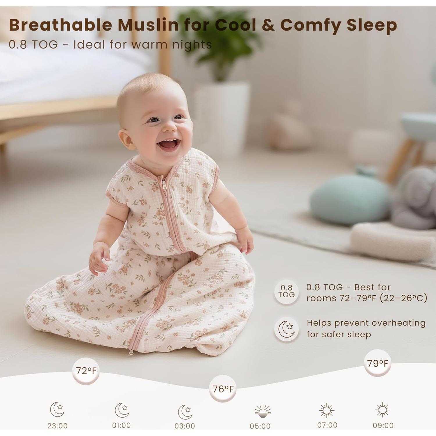 Saco de Sueño Muselina Konssy 0-6 Meses 0.8 TOG 2 Piezas