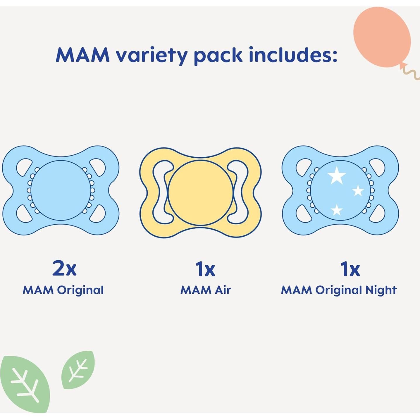 Chupetes MAM para Bebés 0-6 Meses, Paquete de 4, Silicona