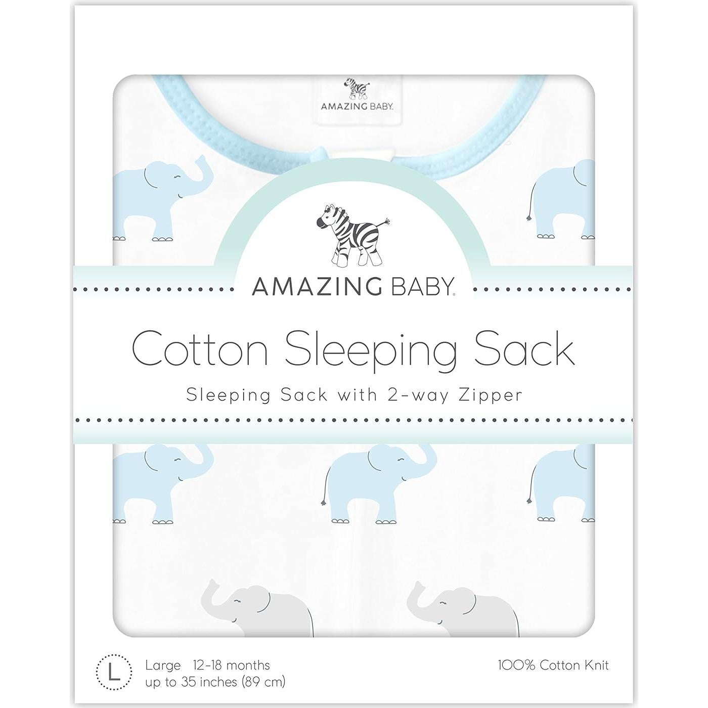 Saco de dormir de algodón Amazing Baby Elefantes 0-6 meses