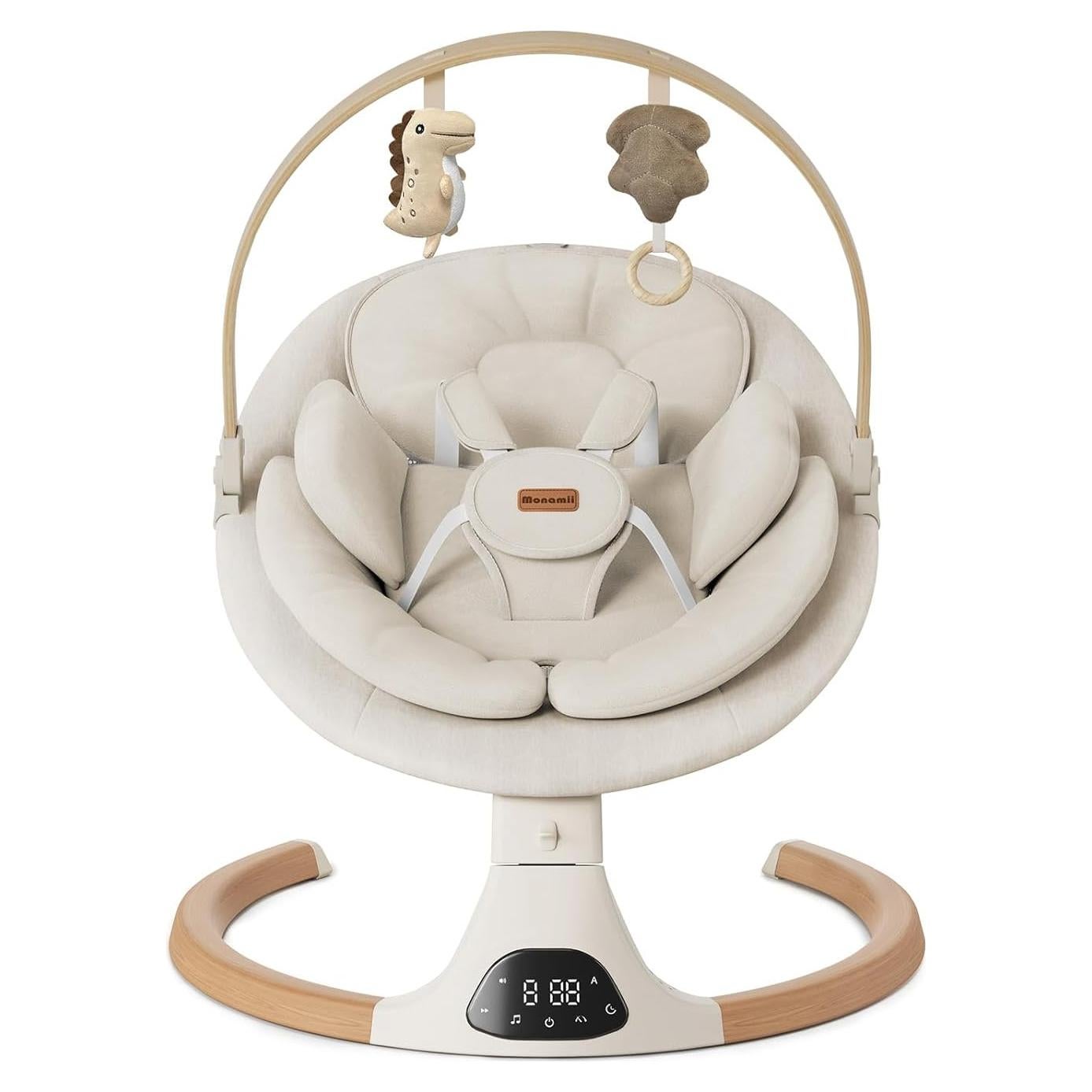 Hamaca Eléctrica para Bebés Monamii Beige, 5 Velocidades, 10 Canciones