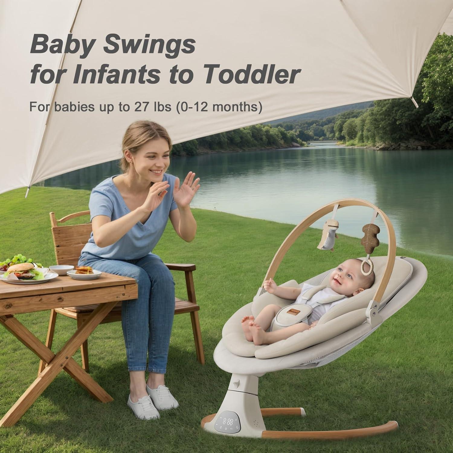 Hamaca Eléctrica para Bebés Monamii Beige, 5 Velocidades, 10 Canciones