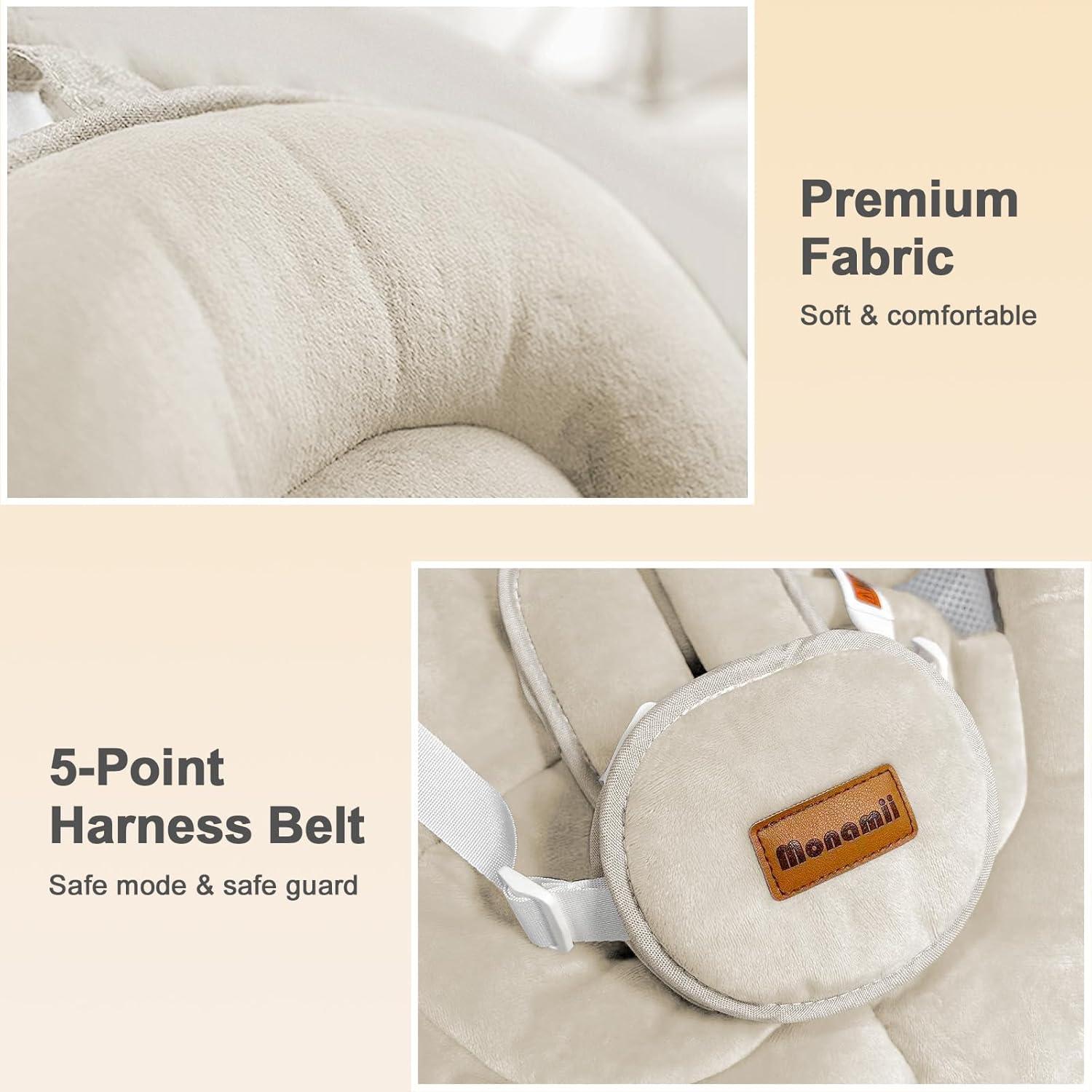 Hamaca Eléctrica para Bebés Monamii Beige, 5 Velocidades, 10 Canciones