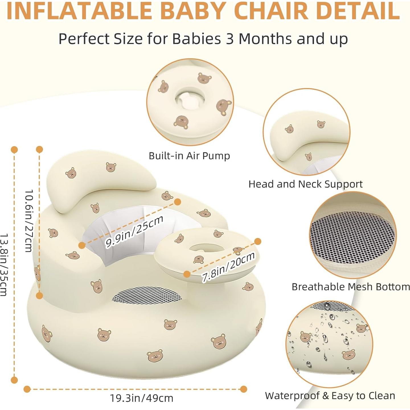 Silla Inflable para Bebés DDTPDE con Bandeja y Soporte Oso
