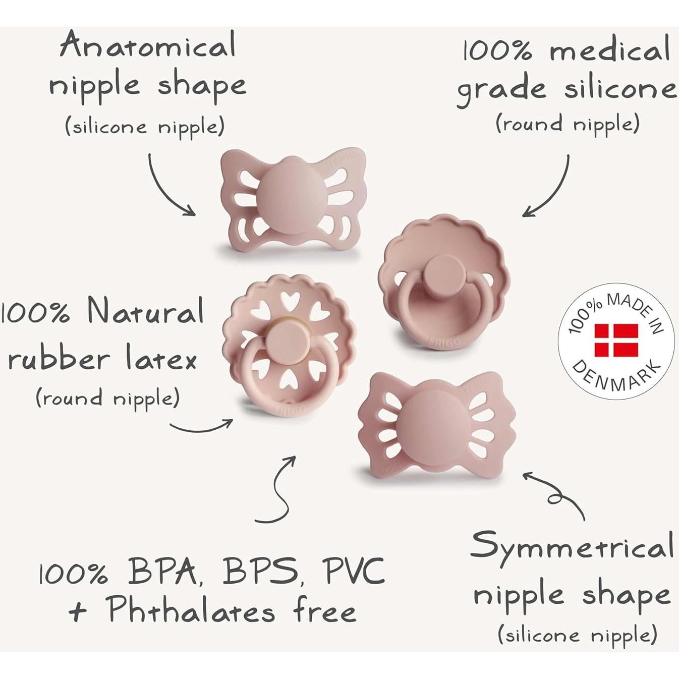 Conjunto de Chupetes Primeros FRIGG Rosa 0-6 Meses 4-Pack