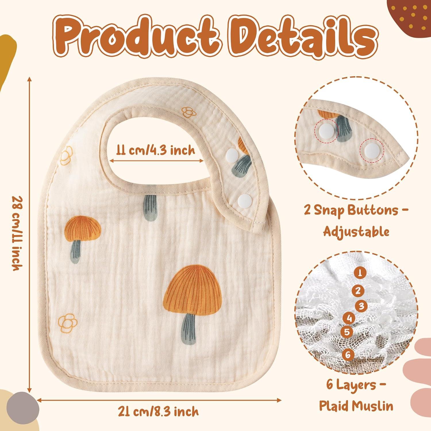 Zainpe 6 Baberos de Muselina de Algodón Beige para Bebés