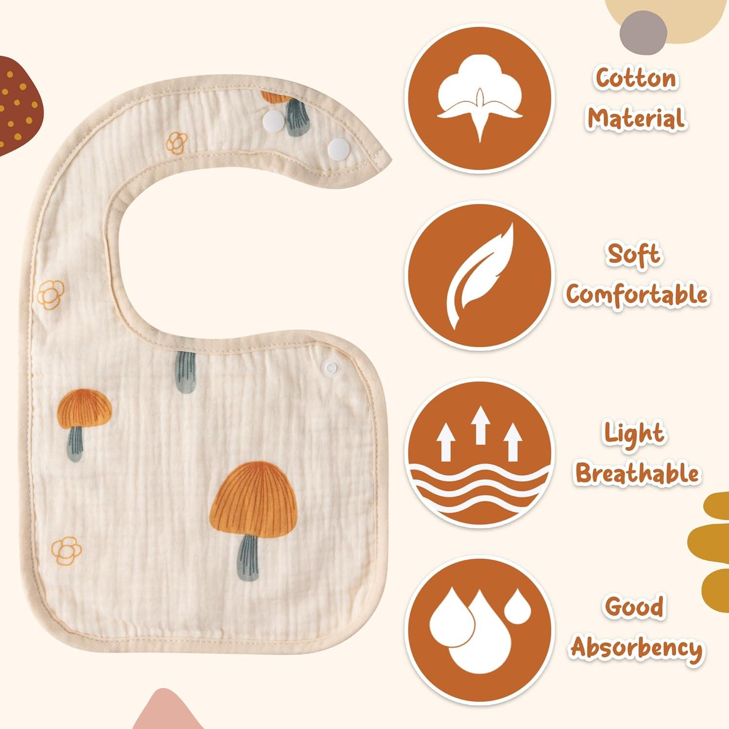 Zainpe 6 Baberos de Muselina de Algodón Beige para Bebés