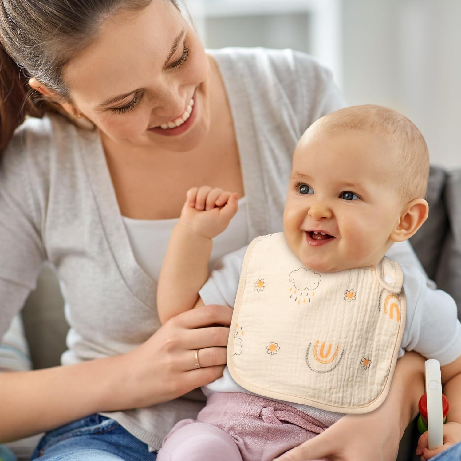 Zainpe 6 Baberos de Muselina de Algodón Beige para Bebés