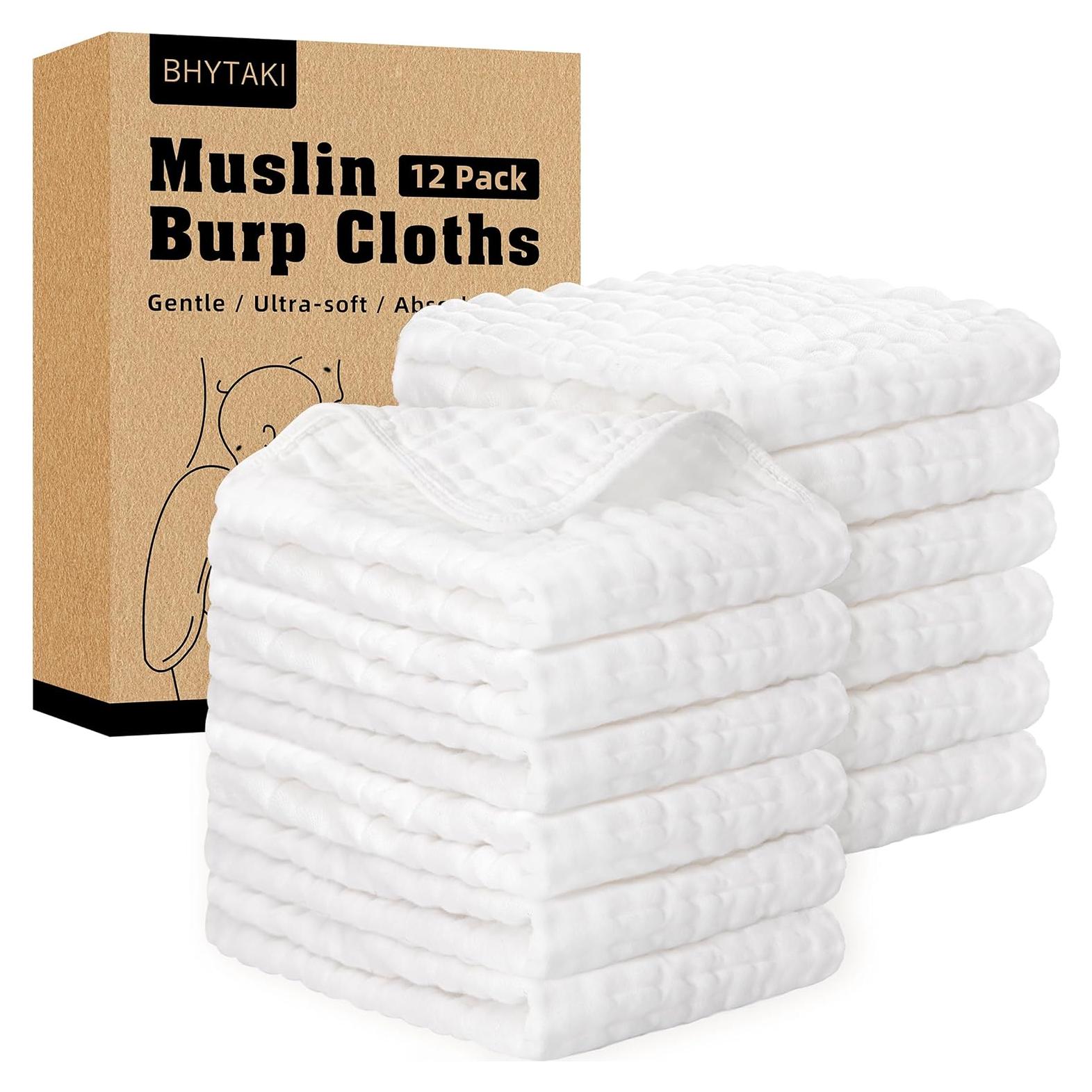 Paquete de 12 Paños de Muselina BHYTAKI 100% Algodón 50.8x25.4 cm