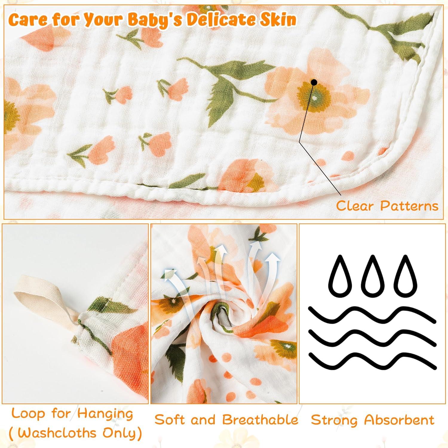 Set de Toallas con Capucha Zainpe 4Pcs Algodón Floral 80x80cm