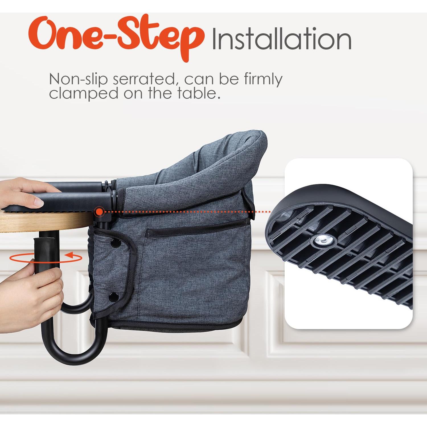 Silla Alta Plegable con Gancho para Bebés - Gris, 15 kg