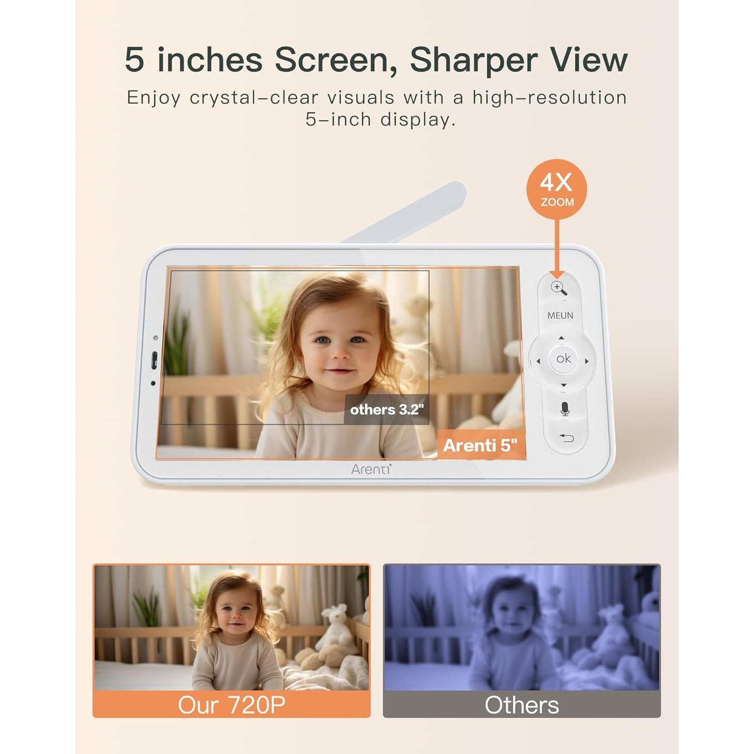Monitor de Bebé Arenti B2 con 2 Cámaras y Pantalla 5"