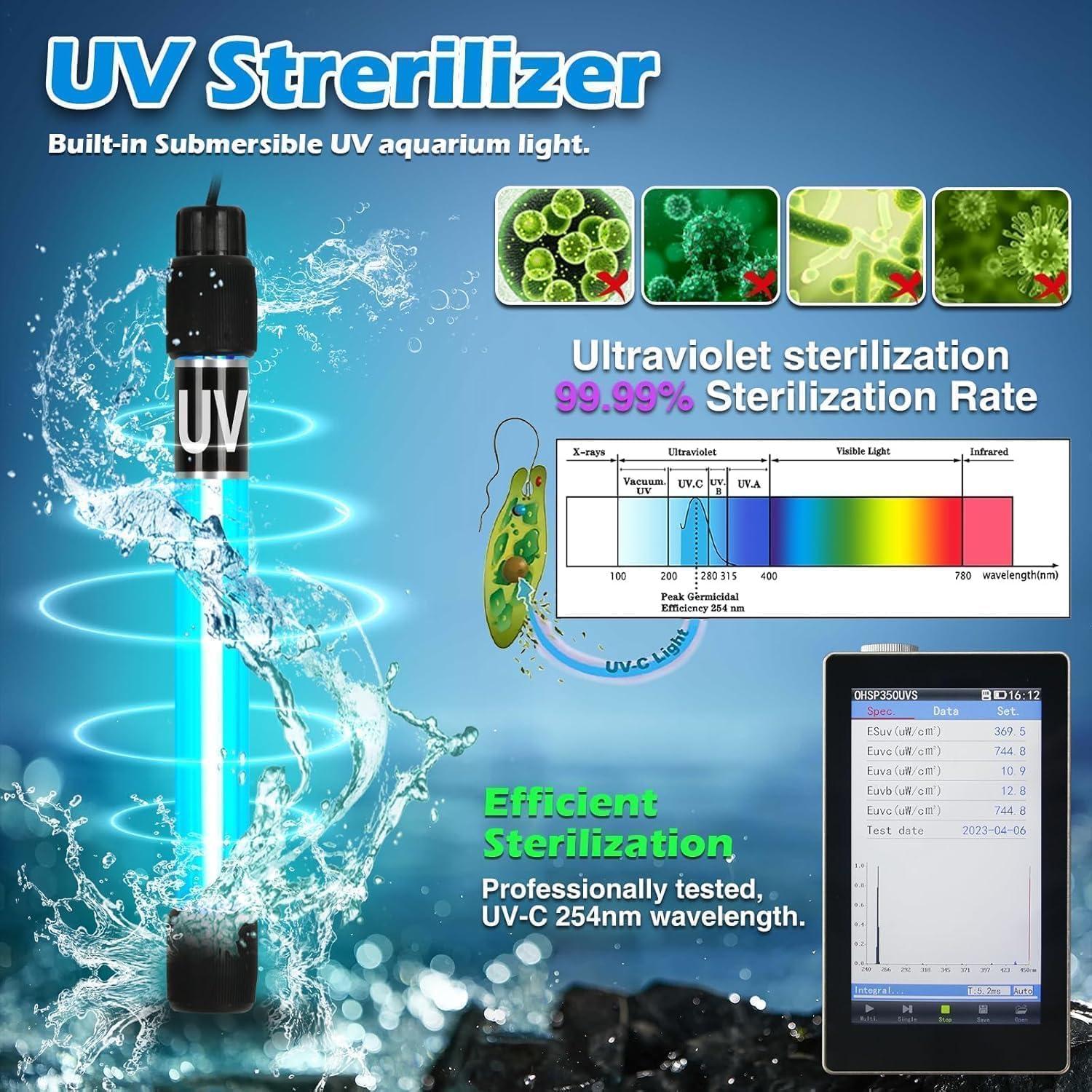 Filtro U-V Acuario TARARIUM 600GPH Doble Salida 100-300L