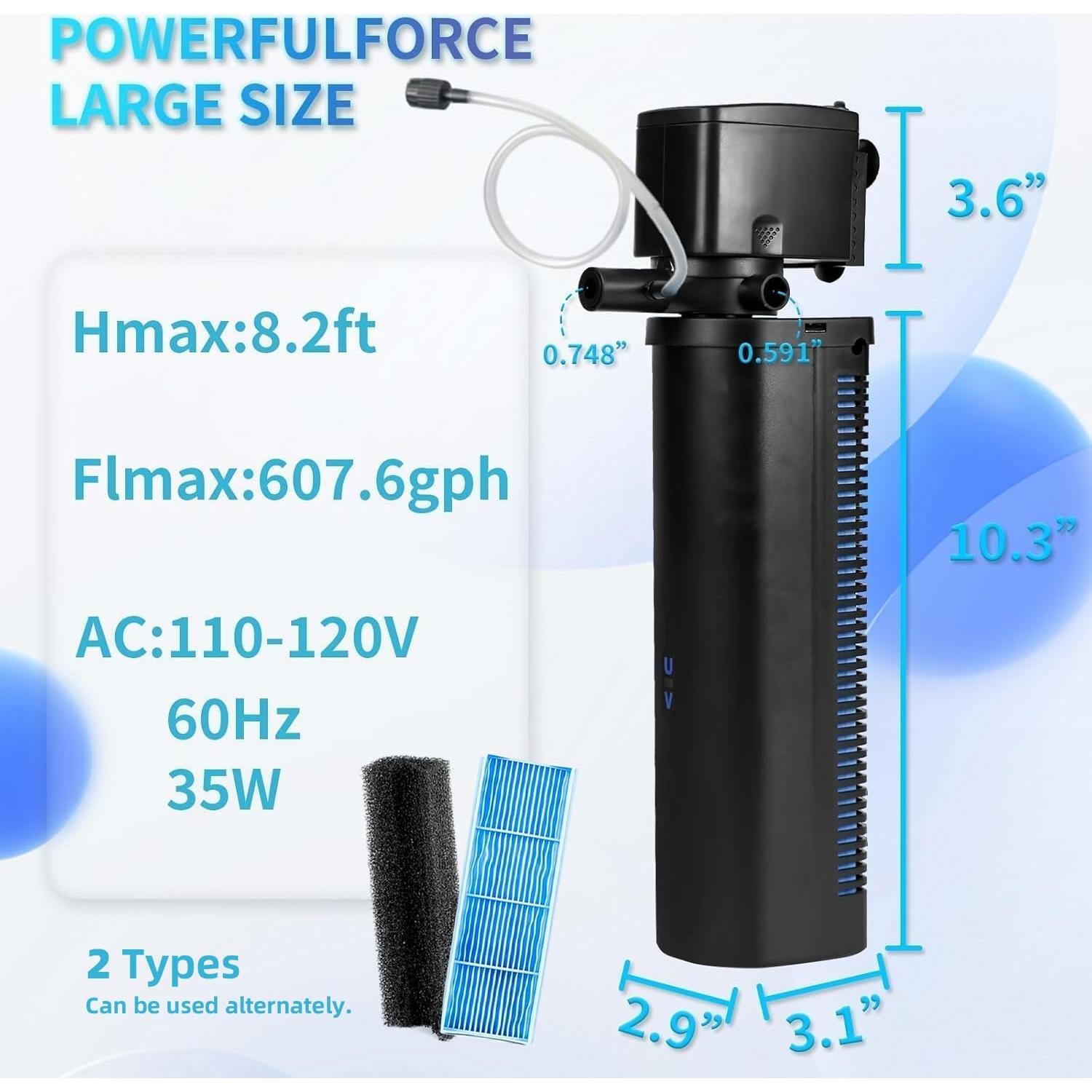 Filtro U-V Acuario TARARIUM 600GPH Doble Salida 100-300L