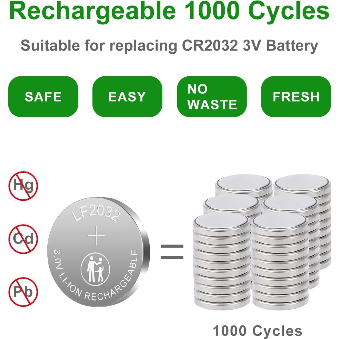 Baterías Recargables CR2032 3V 45mAh + Cargador USB-C