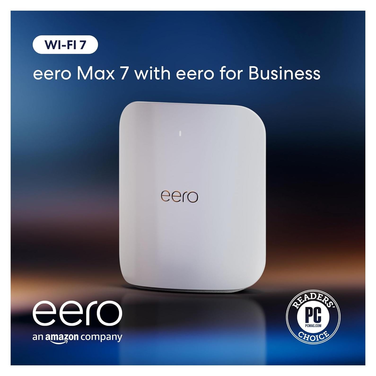 Amazon eero Max 7 mesh wifi router with 1 month free eero for Business (auto-renews annually) - Supports internet plans up to 10 Gbps, Coverage up to 2,500 sq. ft., Connect 250+ devices, 1-pack