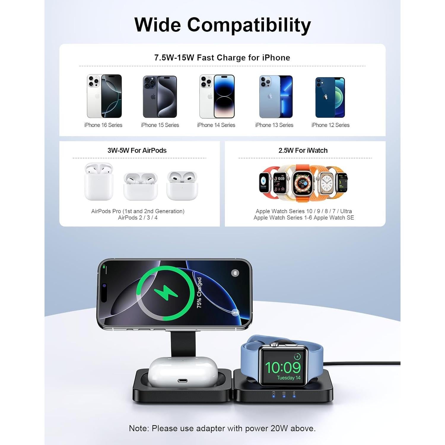 Estación de Carga Inalámbrica 3 en 1 ADADPU Magnética 15W
