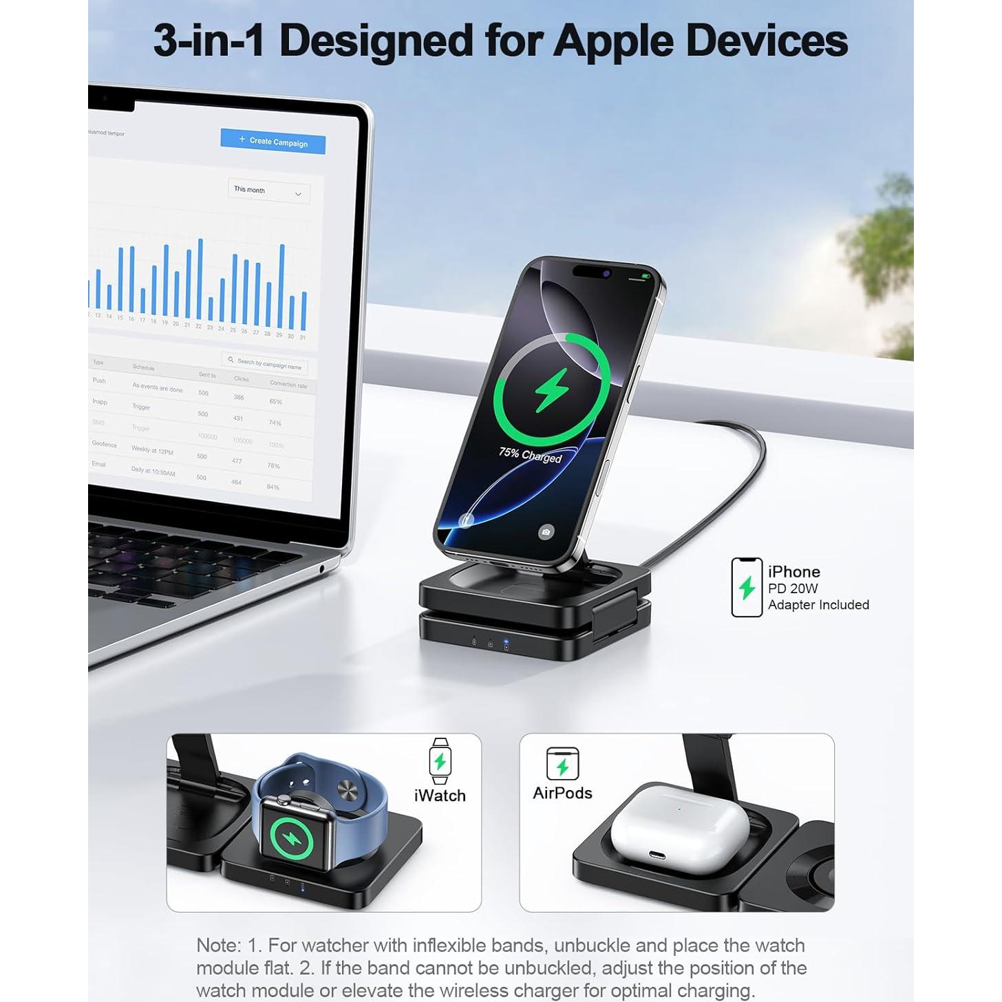 Estación de Carga Inalámbrica 3 en 1 ADADPU Magnética 15W