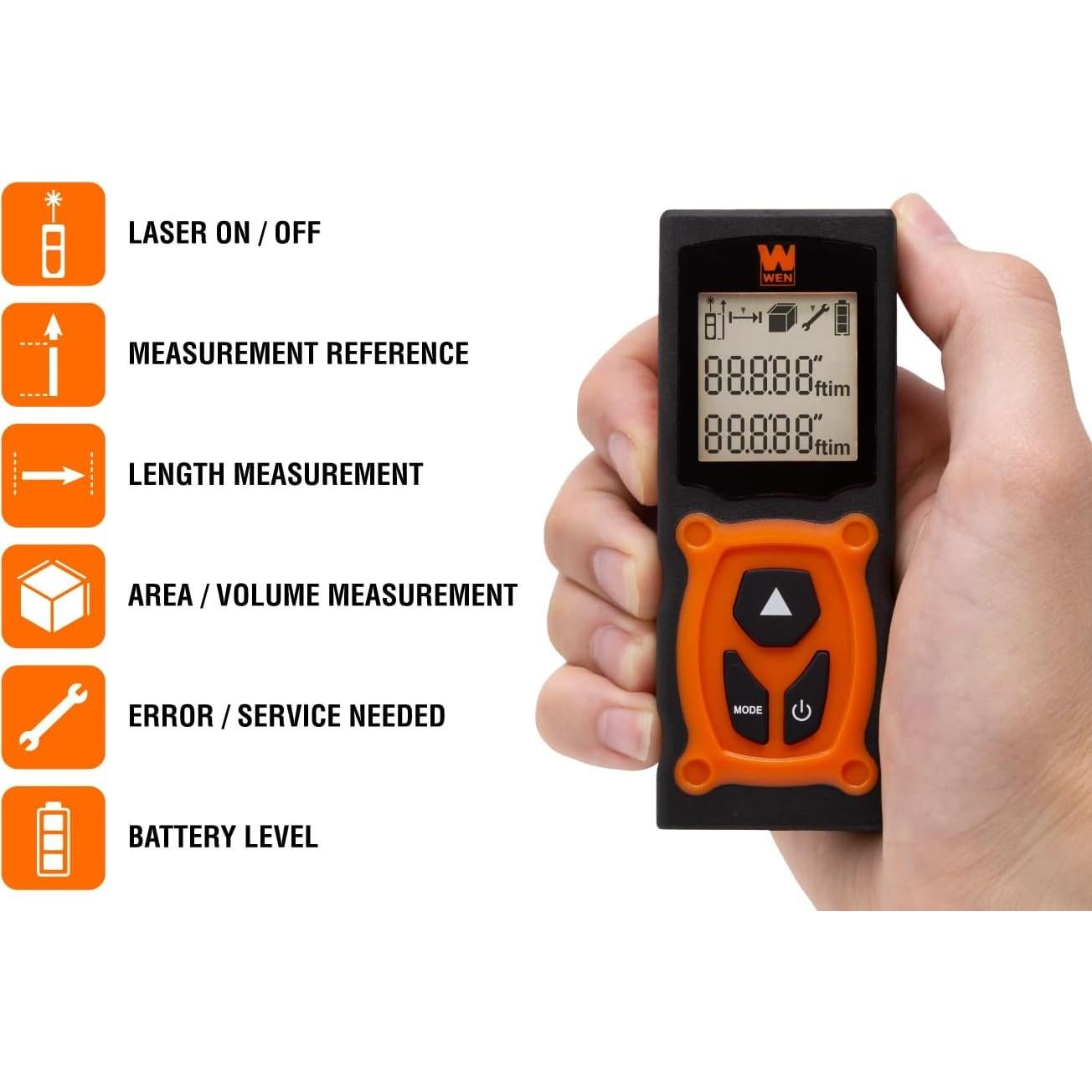 Medidor de Distancia Láser WEN 10130 Digital 39.62 m LED