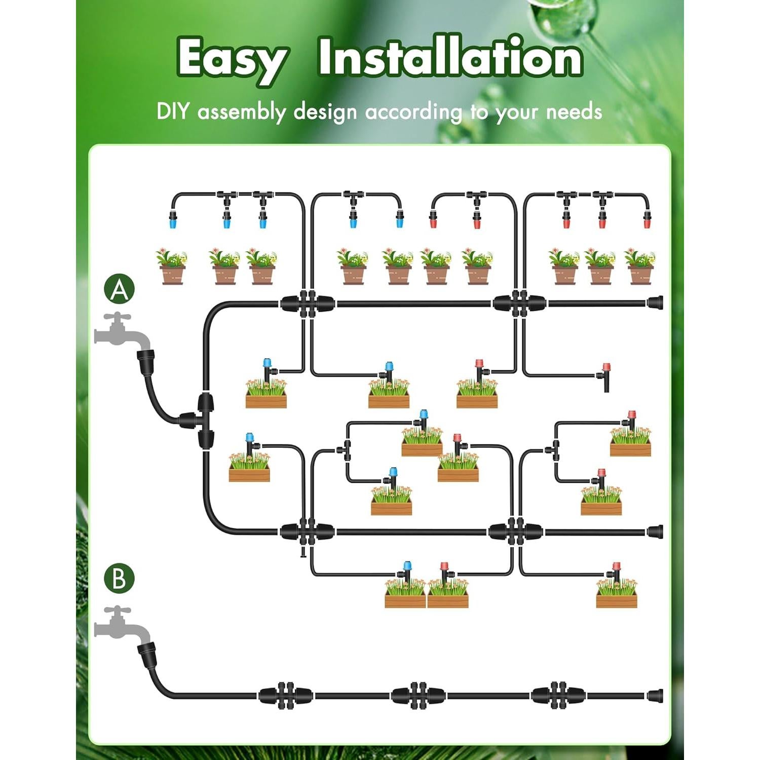 Sistema de Riego por Goteo 240FT Rafow con Mangueras 1/2 y 1/4
