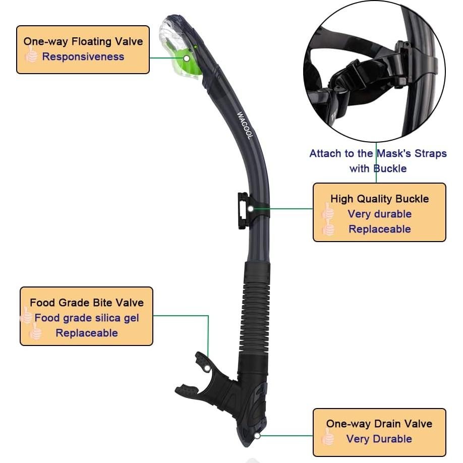 WACOOL Snorkel Profesional para Niños con Antivaho y Silicona