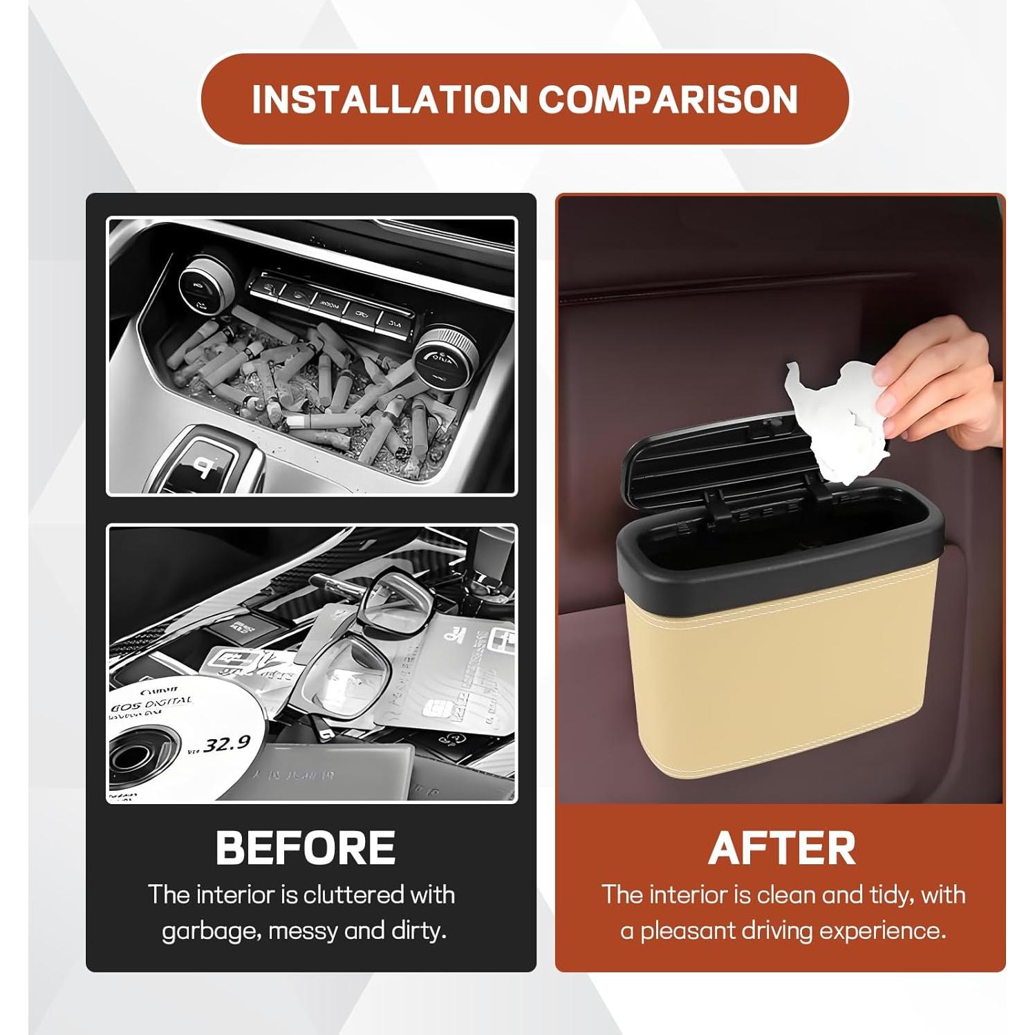 Cubo de Basura para Auto Hbxdeco Beige Impermeable 17.8L