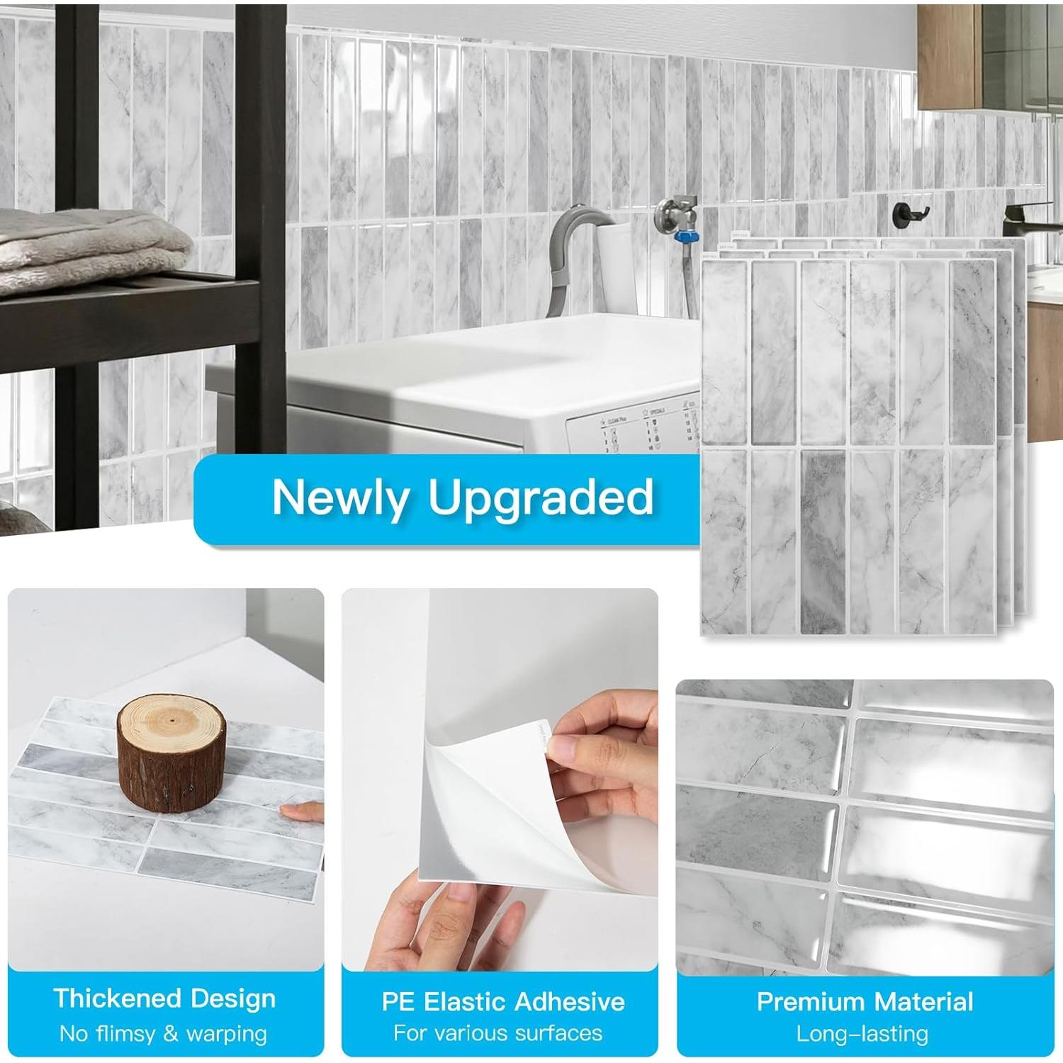 Azulejos Autoadhesivos Art3d 29x22 cm Mármol Gris - Paquete 10