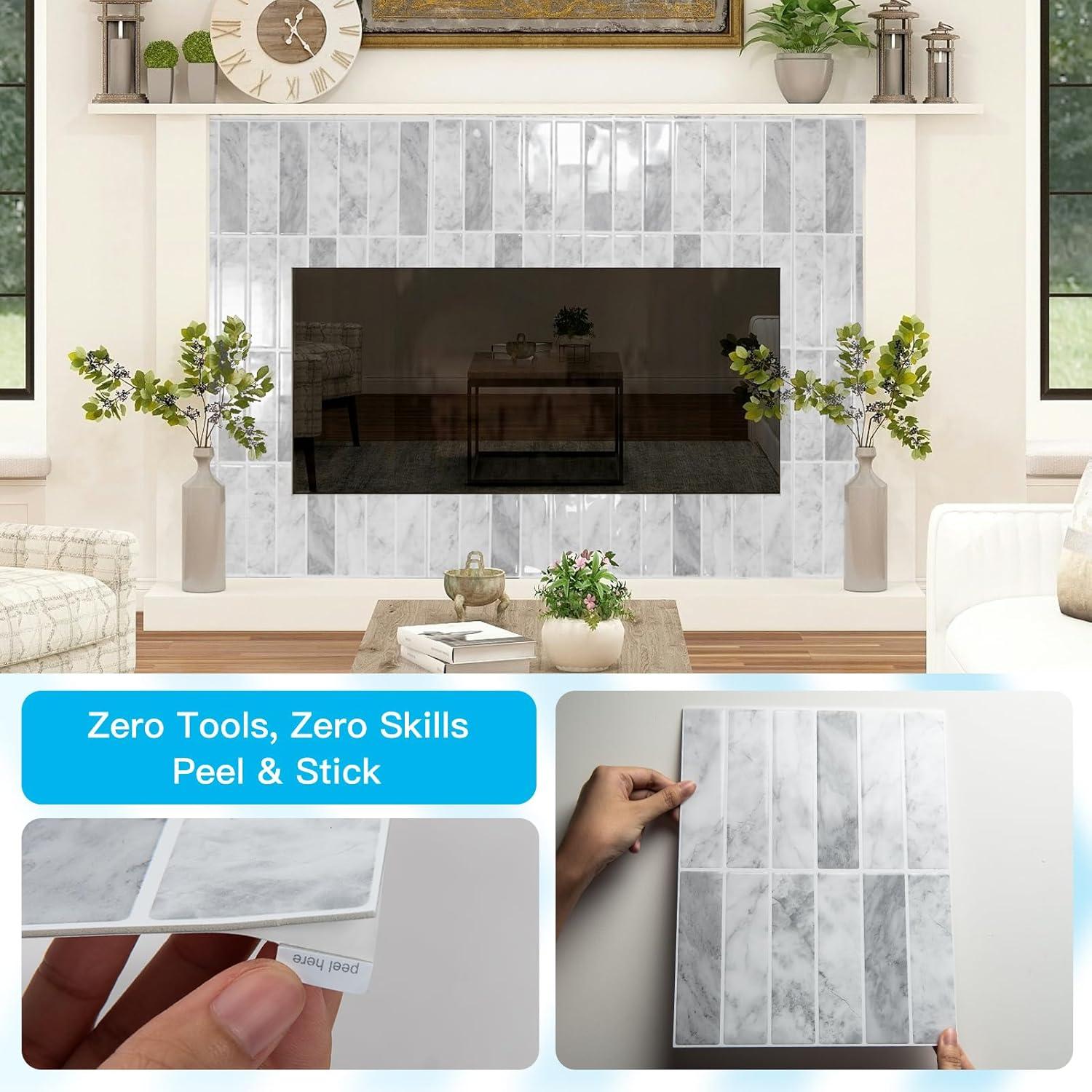 Azulejos Autoadhesivos Art3d 29x22 cm Mármol Gris - Paquete 10