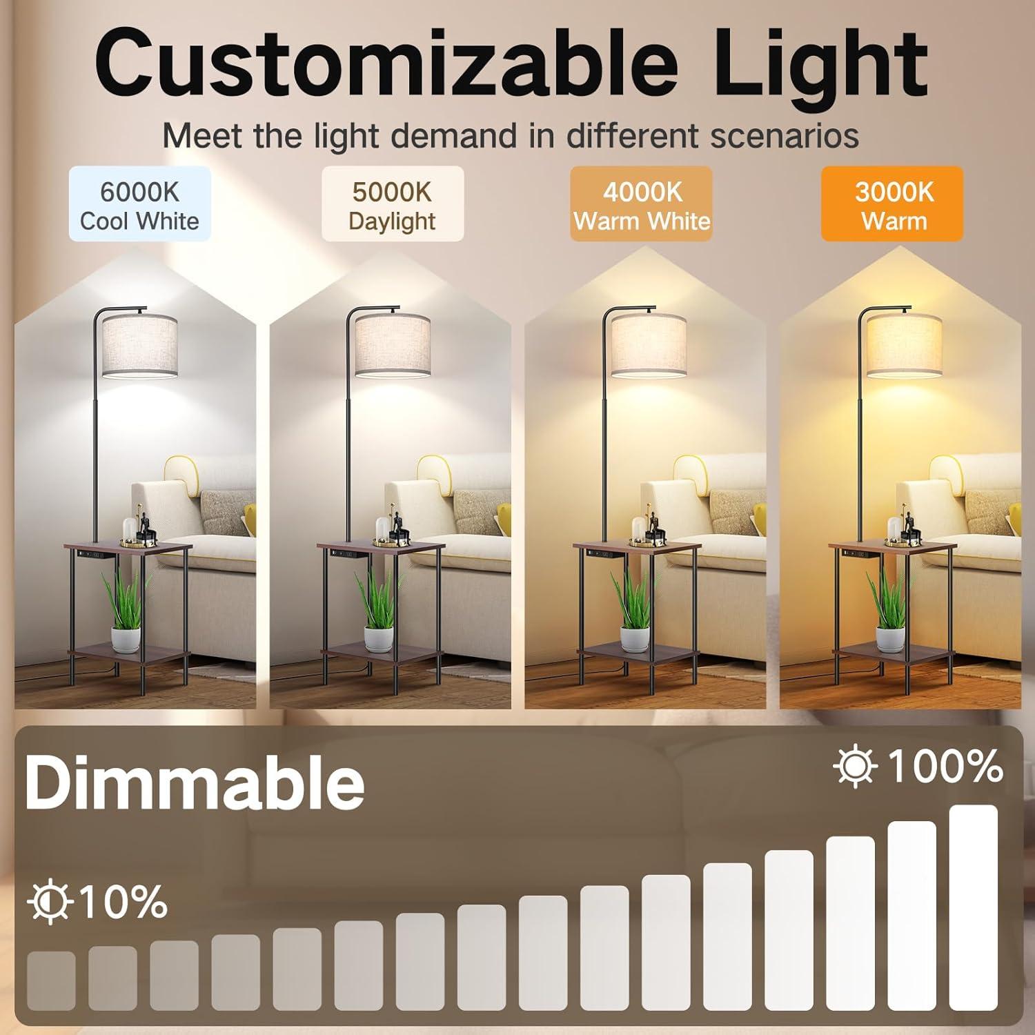 Lámpara de Pie OUTON con Mesa Auxiliar y Carga USB, 9W