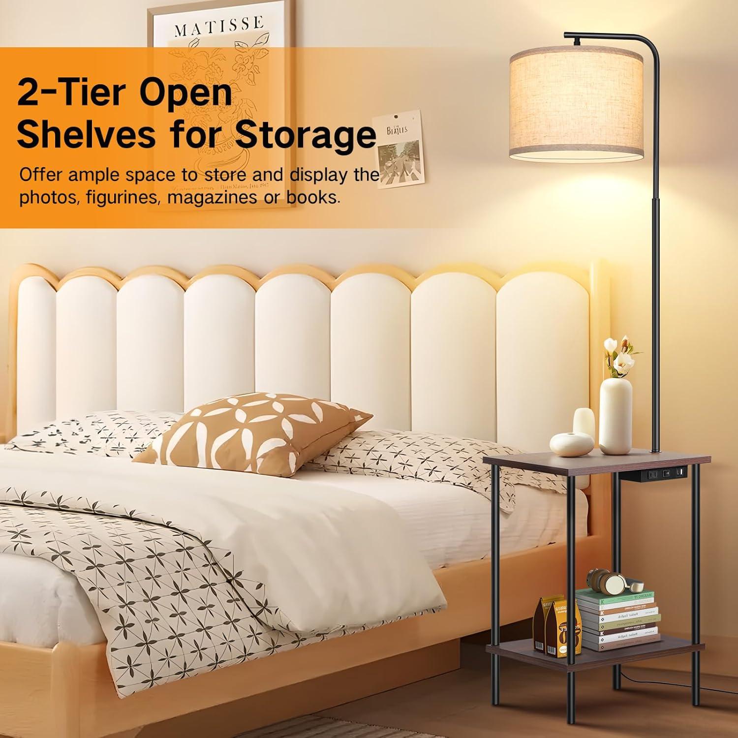 Lámpara de Pie OUTON con Mesa Auxiliar y Carga USB, 9W