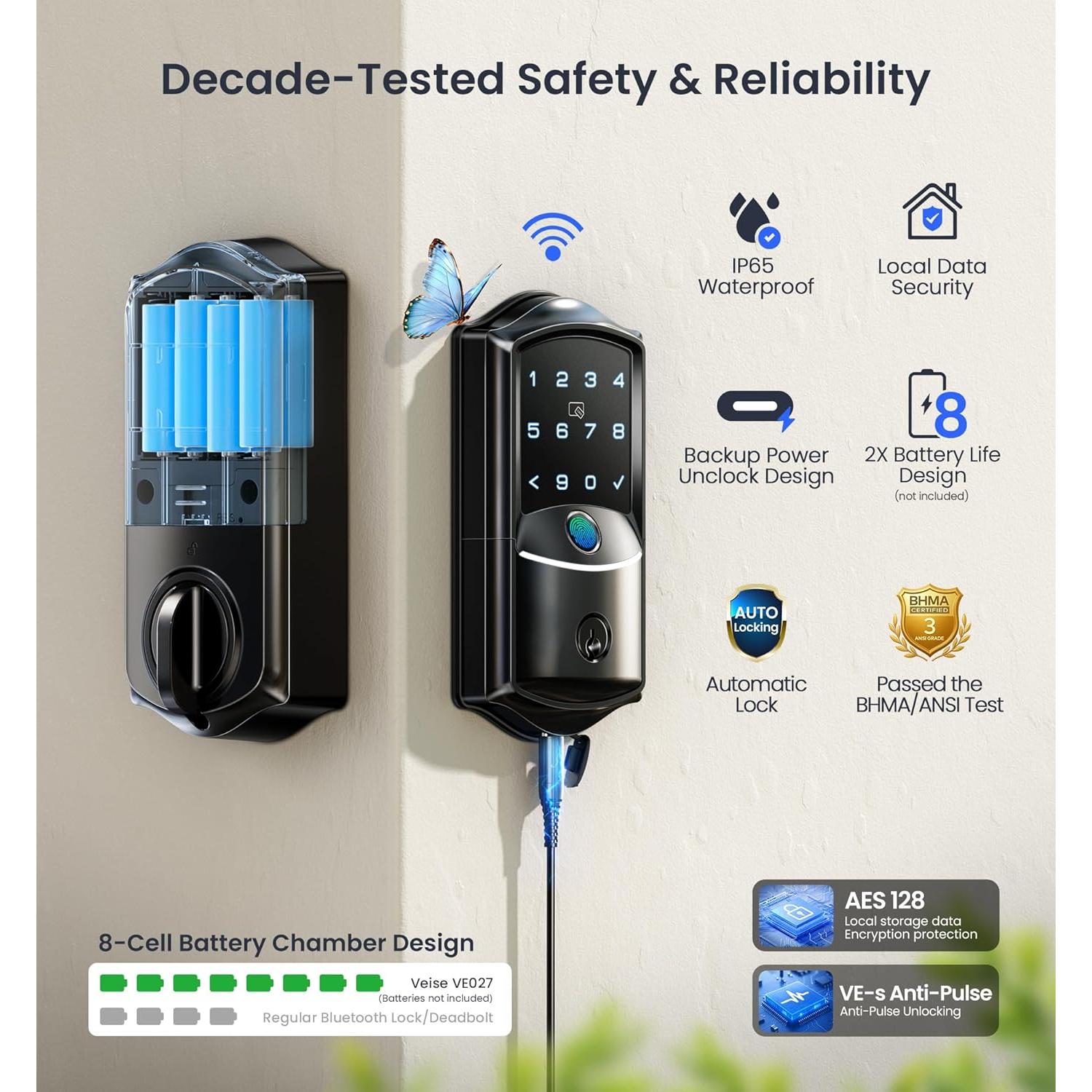 Cerradura Inteligente Veise VE027 Wi-Fi Biométrica IP65