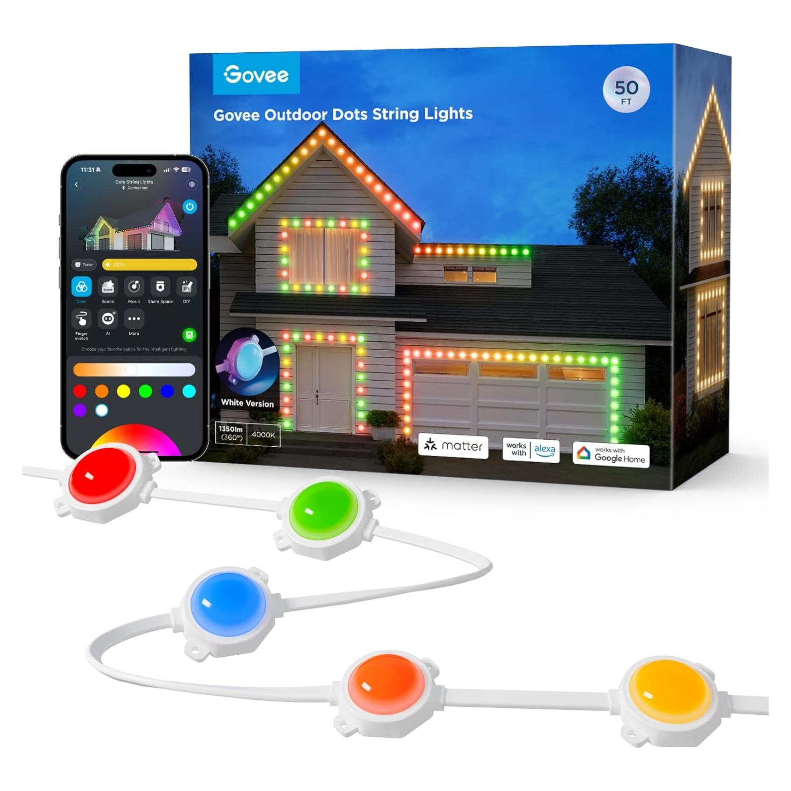 Luces LED de tira exterior Govee H703A 50 pies RGBIC IP65