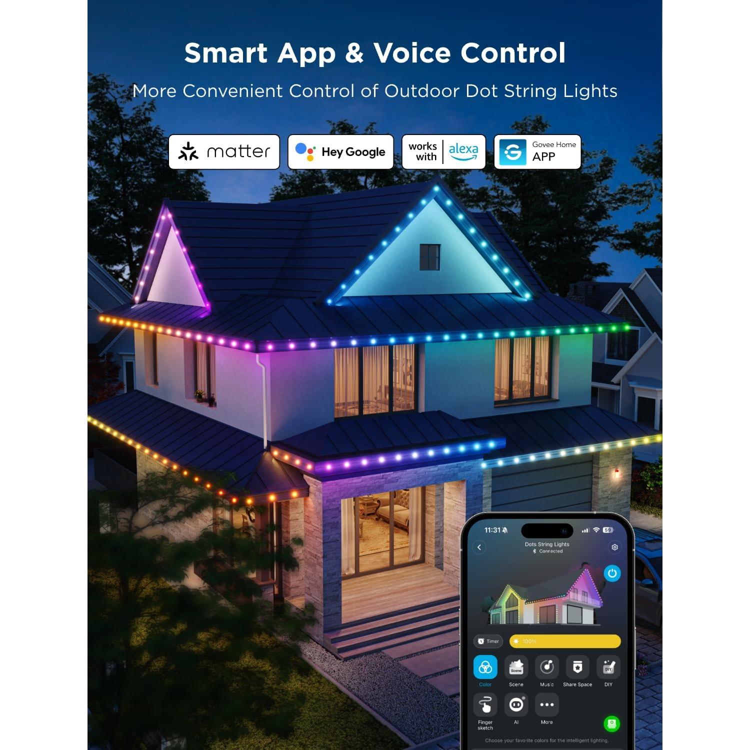 Luces LED de tira exterior Govee H703A 50 pies RGBIC IP65