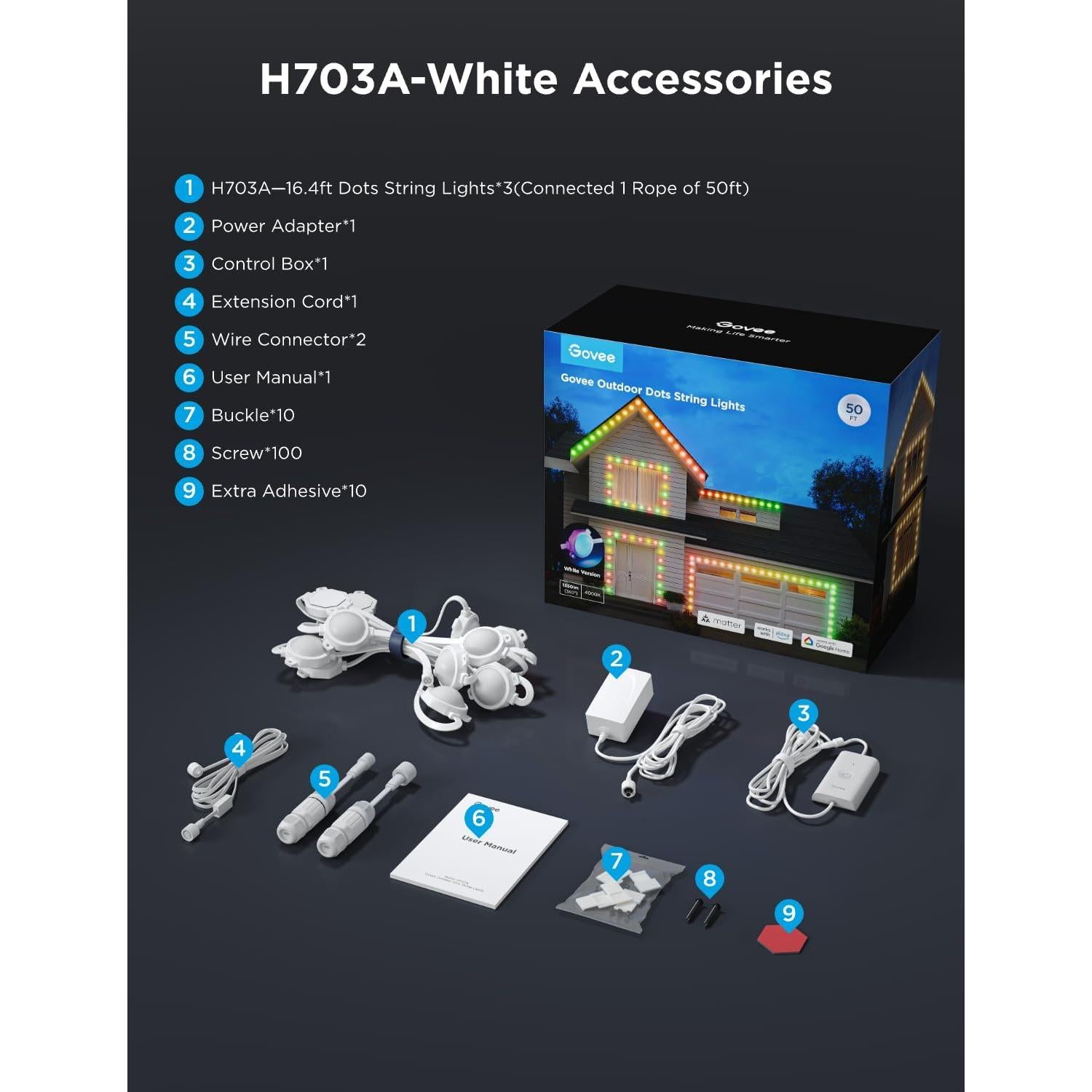 Luces LED de tira exterior Govee H703A 50 pies RGBIC IP65