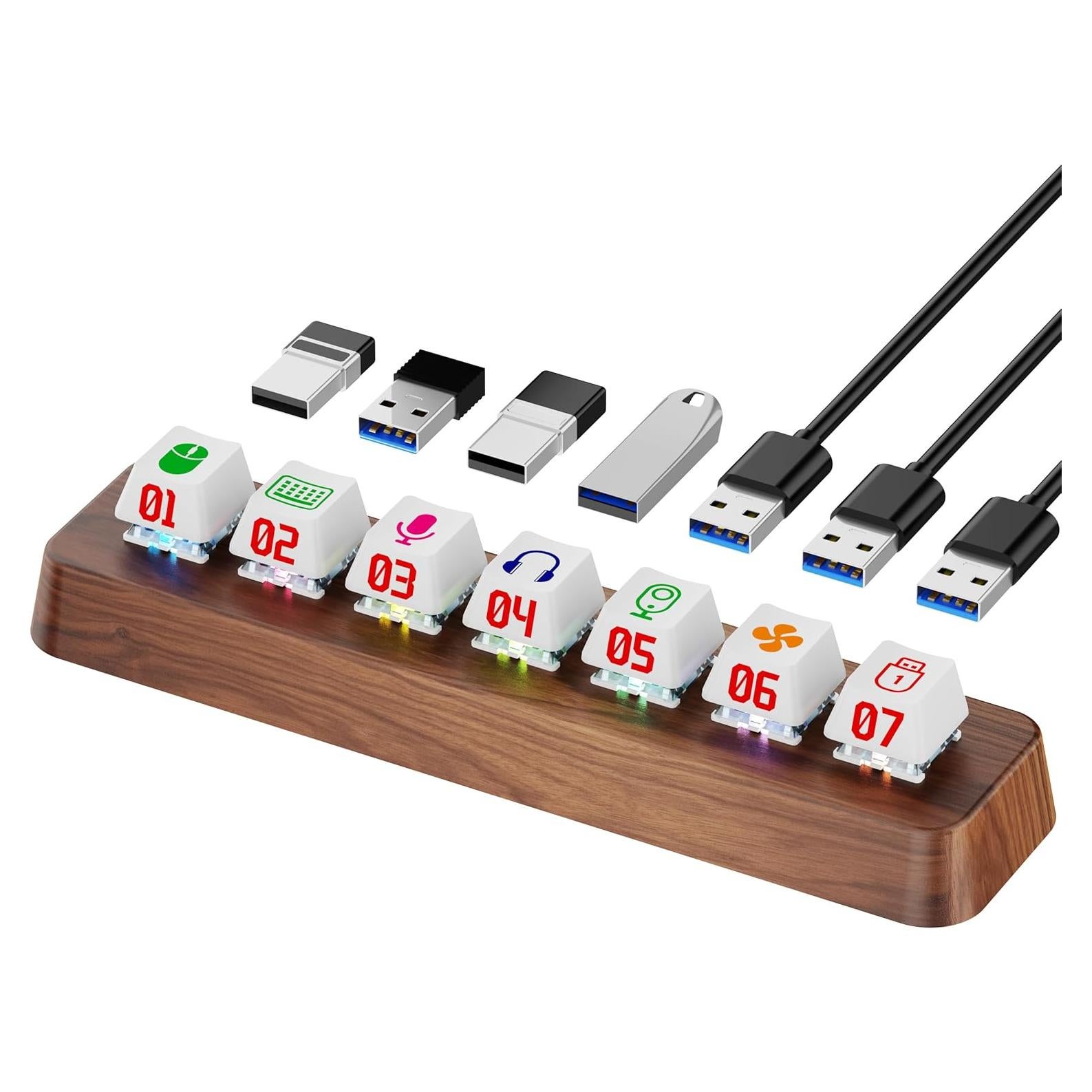 Hub USB 3.0 de Madera de Nogal 7 Puertos RGB FEIFANZHE