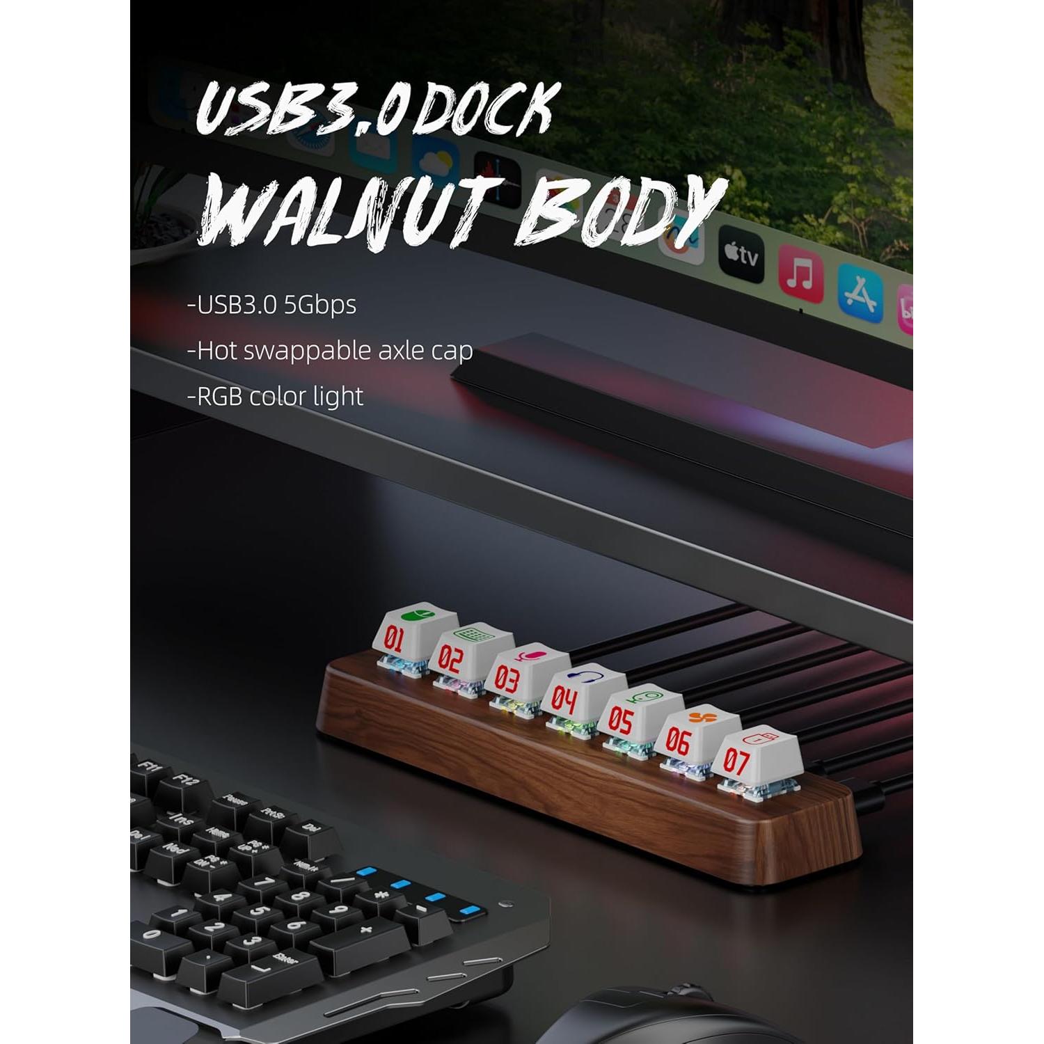 Hub USB 3.0 de Madera de Nogal 7 Puertos RGB FEIFANZHE